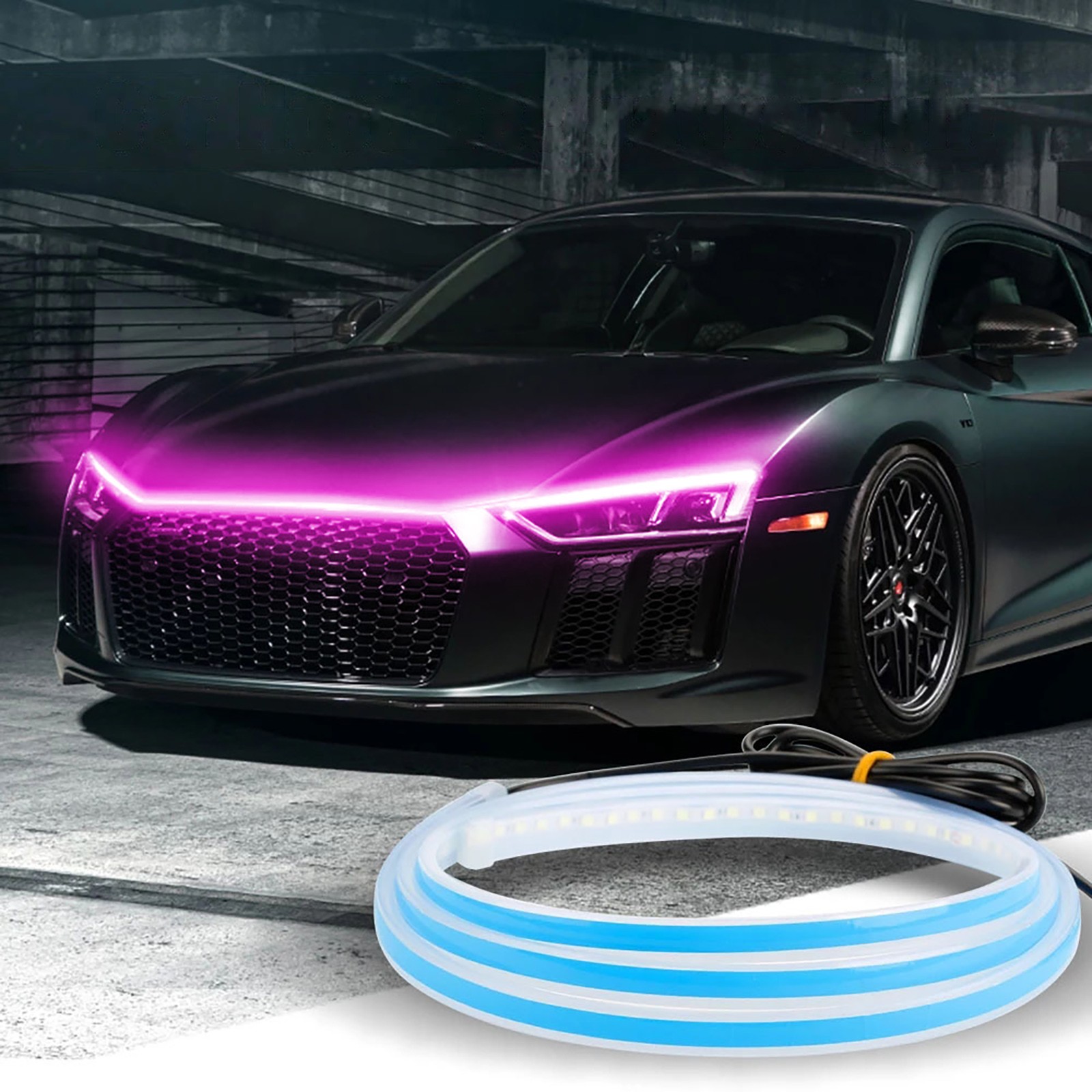 47 Inch Car Hood Light Strip,Dynamic Car LED Strip Light,Exterior Flexible Daytime Running Light Strip for Car,SUV (Pink Light)